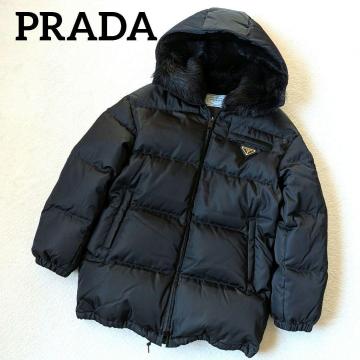 1円～【人気】PRADA プラダ ダウンジャケット ギャバジンパ ファージャケット 三角ロゴ Re-Nylon 黒 22AW サイズ36 ハンガー・ガーメント付