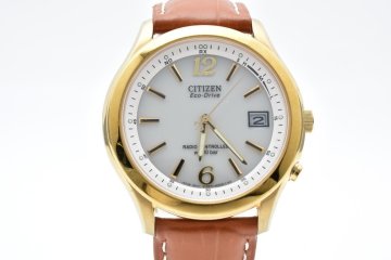 シチズン エコドライブ H415-S033021 デイト ホワイト ラウンド 電波ソーラー メンズ 腕時計 CITIZEN