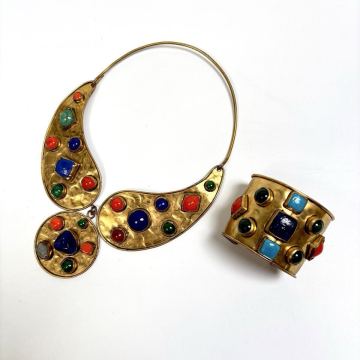 希少　豪華　イヴサンローラン ネックレス　ブレスレット セット　 ヴィンテージ　カラーストーン　バングル　アクセサリー　レトロ　色石