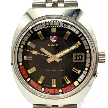 【AF-14】稼働品　RADO　CAPTAIN COOK　11773/1　Water Sealed　3針　デイト　自動巻き式　ブラック文字盤　トノー型　メンズ腕時計