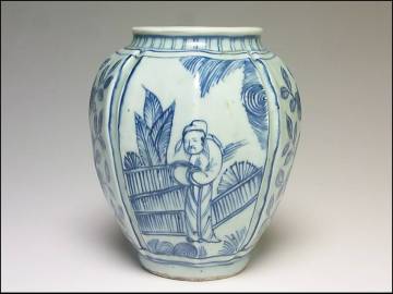 特別出品 古染付白抜官人文壺 景徳鎮民窯 明末清初時代