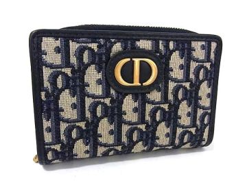 1円 ■美品■ ChristianDior クリスチャンディオール ヴィンテージ トロッター キャンバス 二つ折り 財布 ウォレット ネイビー系 FX0584