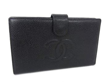 1円 CHANEL シャネル ココマーク キャビアスキン 二つ折り 長財布 ウォレット 小銭入れ 札入れ カード入れ レディース ブラック系 FX0566