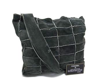1円 CHANEL シャネル チョコバー スエード ショルダーバッグ トート 肩掛け レディース グレー系 FT5220
