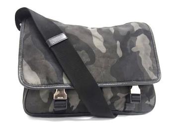 1円 PRADA プラダ テスートナイロン&times;レザー カモフラージュ 迷彩柄 クロスボディ ショルダーバッグ 肩掛け 斜め掛け カーキ系 FV6940