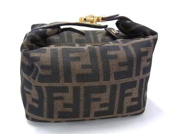 1円 FENDI フェンディ ヴィンテージ ズッカ柄 キャンバス&times;レザー マルチポーチ マルチケース ミニバッグ ブラウン系&times;ブラック系 FW0696