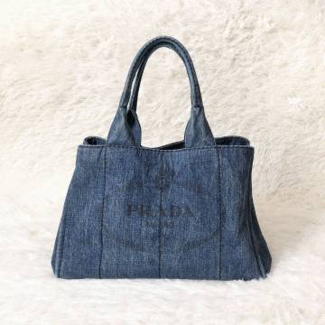 PRADA カナパ　M　デニム　トートバッグ　ギャランティ付き　　プラダ　ハンドバッグ　三角プレート　三角ロゴ