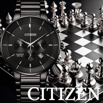 新品1円 シチズン メーカー3年保証 全身黒塗オールブラック 逆輸入クロノグラフ CITIZEN 腕時計 50m防水 メンズ 本物 激レア日本未発売
