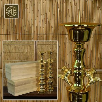 【加】1522e 寺院仏具 獅子掛中口火立 1対 高さ 約70,5cm / 燭台 大燭台