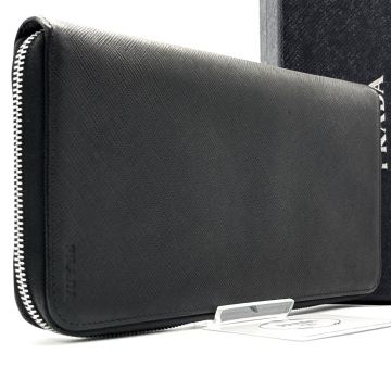 最高級◆PRADA プラダ 長財布 サフィアーノレザー ロングウォレット オーガナイザー 本革 型押しロゴ ブラック 黒 メンズ