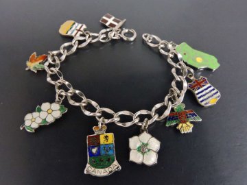 スターリングシルバー 銀製 エナメル ECCO エコー チャームブレスレット 州旗 アメリカ カナダ等 長さ約19㎝