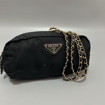 1円 PRADA プラダ テスートナイロンショルダーバッグ クロスボディ カメラバッグレディース ブラック系 チェーン正規品本物