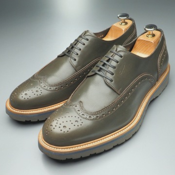 MI5607//イタリア製*サルヴァトーレフェラガモ*メンズ7.5EE/ウイングチップ/フルブローグ/レザーシューズ/革靴/オリーブ系