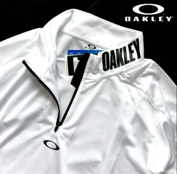 ◆J266新品 【日本XXLサイズ】白　秋冬 重ね着 OAKLEY オークリー ゴルフ 吸汗速乾 衿BIGロゴ ハーフZIP ハイネック モックネック シャツ