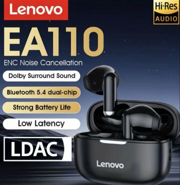 新品未使用 LP40アップグレード・バージョン Lenovo EA110 ワイヤレスイヤホン (ブラック/黒色) 、ヘッドホン , Bluetooth