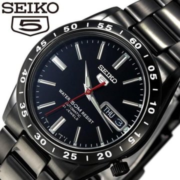1円 セイコー 正規品 3年保証 海外モデル SEIKO 自動巻き オールブラック 裏スケ 新品 セイコー5 機械式 腕時計 純正箱付き
