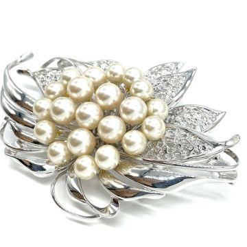 【1円スタート】特大 約53.2g SILVER刻印 パールブローチ 真珠 銀製 帯留め ヴィンテージ アクセサリー ネックレス トップ 和装小物