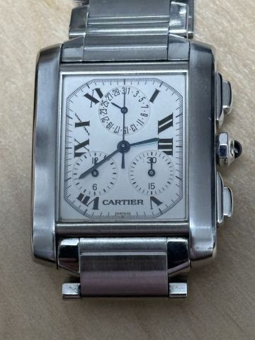 ■売り切り■カルティエ タンクフランセーズXL クロノリフレックス パーペチュアルカレンダー■余りコマ＋箱＋ケース付属■不動美品■ 