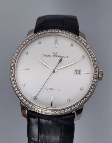 中古 ジラールペルゴ GIRARD PERREGAUX 1966 49525 K18 WG 純正ダイヤモンド デイト シルバー文字盤 自動巻き メンズ 腕時計