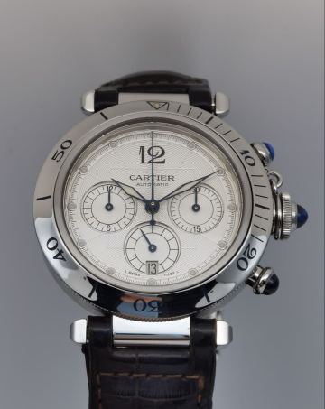 中古 カルティエ CARTIER パシャ 38ｍｍ W3103055 2113 クロノグラフ デイト SS シルバー文字盤 自動巻き メンズ 腕時計