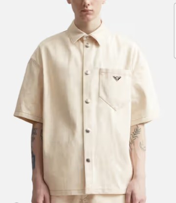 一円限定出品!プラダ トライアングルロゴ コットン デニムジャケット L メンズ アイボリー