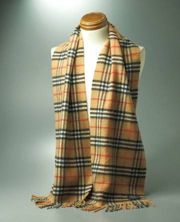 TJ5887▽英国製 Burberrys バーバリー ラムウール マフラー ロング ストール チェック柄 ベージュ系 約170cm