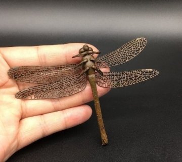伝統工芸品 茶道具 とんぼ 純銅製 置物 民芸品 細密彫刻 総長7.8cm