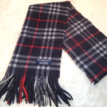希少 極美品 英国製 BURBERRY LONDON バーバリー ロンドン ノバチェック カシミヤ100 マフラー 男女兼用 ネイビー イングランド製 カシミヤ