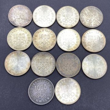 【12K47】1円スタート 昭和39年 1964年 東京オリンピック 千円銀貨 まとめて14枚 額面14,000円 古銭 記念 硬貨 1000円 千円銀貨