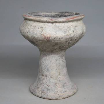 「都内コレクター所蔵品」タイ古陶磁　バンチェン土器　土器　彩文高脚台鉢　◆加彩 花瓶 時代品 発掘 彩文土器 彩陶壺lot:21208