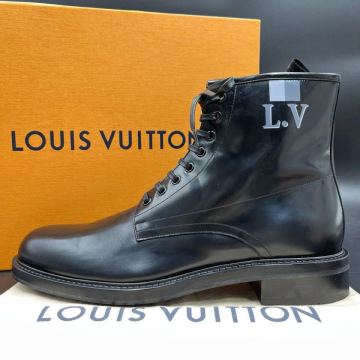 1円 【美品】 LOUIS VUITTON ルイヴィトン コンバットブーツ LVロゴ ハイカット メンズ ビジネス スニーカー 靴 シューズ ブラック 26.5cm