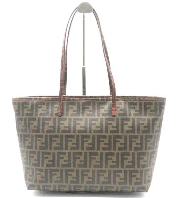 【ト足】FENDI フェンディ ズッカ柄 カーキブラウン ダークブラウン トートバッグ ショルダーバッグ ショルダートート CM971CSS73