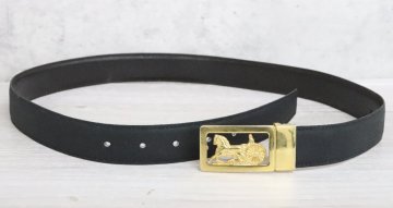 【行董】CELINE セリーヌ ベルト 馬車金具 レザー ブラック系カラー ゴールド金具 アパレル IR920ABH09