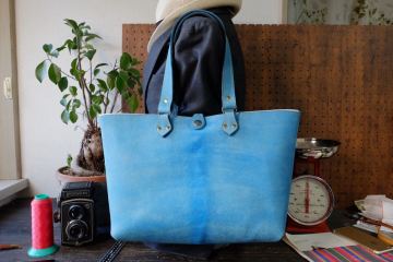イタリア産◆霜降りブッテロヌメ牛革バックスキンレザートートバッグ　Lサイズ　ターコイズ作家手作り★床革日本製帆布鞄ハンドメイド