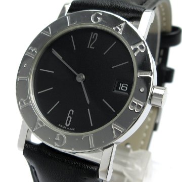 1円 BVLGARI ブルガリブルガリ ユニセックス 革 黒文字盤 BB30SLD 時計 QZ 婦人 メンズ クォーツ 稼動品