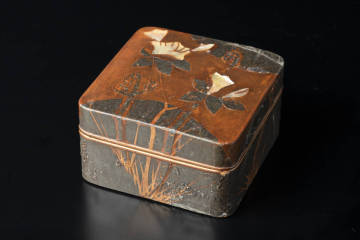 江戸期　光琳蒔絵　桔梗文　方形筥　香合　/仏教美術根来塗民衆仏乾山