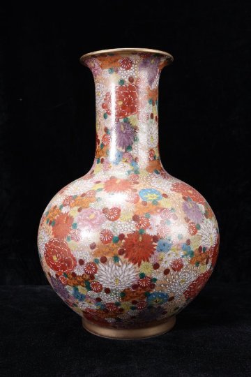 【珍品堂】1円から 薩摩焼 金彩百花詰 金銘 金薩摩 花瓶 飾り壺 時代物 古美術 骨董品 高38cm AD27F