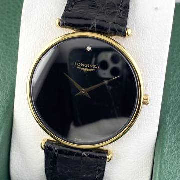 【1円〜】LONGINES ロンジン 腕時計 メンズ L4.635.2 グランドクラシック 1Pダイヤ ブラック文字盤 ゴールド ラウンドフェイス 可動品