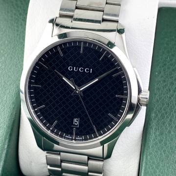 【1円〜】GUCCI グッチ 腕時計 メンズ 126.4 G-TIMELESS Gタイムレス ブラック文字盤 GG ラウンドフェイス デイト 可動品