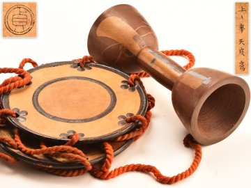 【流】時代和楽器 武具蒔絵 木地鼓 皮付 DK442