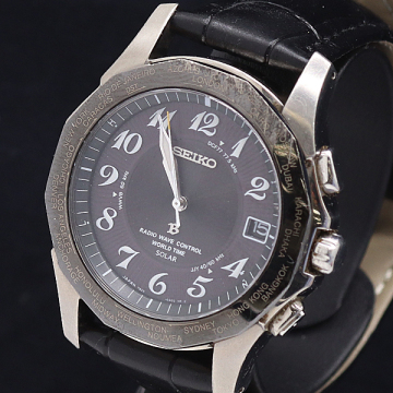 1円 稼働 セイコー ブライツ ワールドタイム チタン 7B25-0AA0 電波ソーラー ブラック文字盤 メンズ腕時計 2000000 2NBG MTY