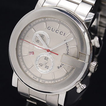 1円 保/箱付 グッチ Gクロノ101M 13373162 QZ ホワイト文字盤 メンズ腕時計 3945200 2DIT MTY