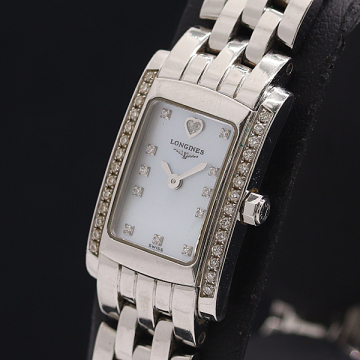 1円 稼働 良品 ロンジン ドルチェヴィータ L5.158.0 12P ダイヤベゼル QZ シェル文字盤 レディース腕時計 2000000 2JWY KMT