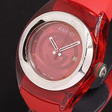 1円 稼働 グッチ 137.3 QZ レッド文字盤 メンズ腕時計 0034100 2BKT MTY