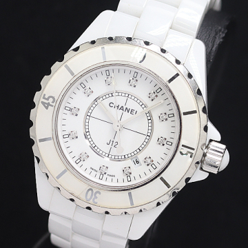 1円 稼働 良品 シャネル J12 H1628 12PD QZ ホワイト文字盤 レディース腕時計 0002420 2JWT MST