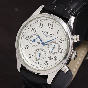 1円 稼働 良品 ロンジン マスターコレクション L2.669.4 32033495 AT/自動巻 クロノグラフ シルバー文字盤 メンズ腕時計 9400600 2OKT KMT