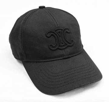 H647●CELINE セリーヌ トリオンフ ロゴ ベースボール キャップ M ブラック コットン 帽子 2AUT6969P フランス製