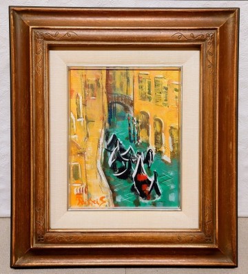 真作保証 佐藤泰生「ベニス(ゴンドラ)」油彩 2号 日動画廊取扱作 新制作協会会員 和光大学芸術科名誉教授 巨匠 師：小磯良平 差箱
