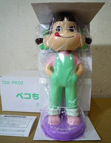 S7064 未使用 不二家 首ふりペコちゃん人形 首振りペコちゃん ペコちゃん人形 ミントグリーン 約31cm 外箱あり