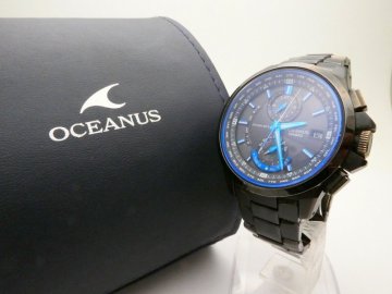 CASIO OCEANUS OCW-T1000 5141 ブラック&times;ブルー 電波ソーラー デイデイト チタン 腕時計 動作未確認 カシオ オシアナス 1円~　Z0095